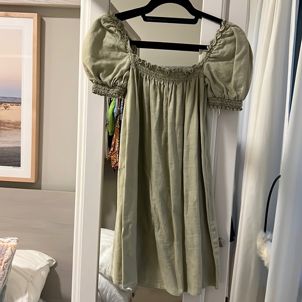 Reformation green linen mini dress
